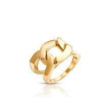 double link ring; 18k gold plated jewelry; stylish link design; trendy gold ring; elegant stacking ring; high-quality craftsmanship; perfect gift for her; modern fashion accessory; versatile for any occasion; unique and eye-catching; durable and long-lasting; chic and sophisticated; contemporary gold jewelry; elevate your style; statement piece; ideal for layering; timeless elegance; fashionable gold ring; handcrafted beauty; lightweight and comfortable; 