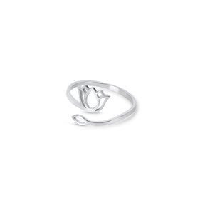 Silver lotus flower ring; elegant floral design; symbolizes purity and enlightenment; handcrafted with precision; perfect for everyday elegance; versatile accessory for any occasion; ideal gift for nature lovers; enhances your jewelry collection; delicate and stylish; lightweight and comfortable fit; made with high-quality silver; timeless beauty in silver; romantic and thoughtful gift; complements various outfits; unique and meaningful design; great for layering with other rings; 