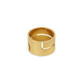 hi-lo chunky ring; plated in 18K gold; bold and stylish accessory; chunky statement ring; perfect for modern style lovers; timeless yet trendy design; unique and eye-catching piece; ideal for stacking or wearing solo; adds luxury to any outfit; versatile and elegant; crafted with attention to detail; must-have jewelry piece; suitable for any occasion; hypoallergenic and durable finish; complements casual and formal looks; modern twist on classic ring style;