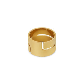 hi-lo chunky ring; plated in 18K gold; bold and stylish accessory; chunky statement ring; perfect for modern style lovers; timeless yet trendy design; unique and eye-catching piece; ideal for stacking or wearing solo; adds luxury to any outfit; versatile and elegant; crafted with attention to detail; must-have jewelry piece; suitable for any occasion; hypoallergenic and durable finish; complements casual and formal looks; modern twist on classic ring style;