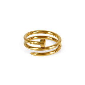 Nail inspiration ring; 18K gold-plated ring; Stylish nail design jewelry; Trendy gold ring; Unique nail-inspired accessory; Elegant nail ring; Fashion-forward gold jewelry; Contemporary nail ring; Chic 18K gold ring; Statement nail ring; High-quality gold-plated jewelry; Modern nail design ring; Eye-catching gold accessory; Versatile nail-inspired piece; Luxury gold jewelry;