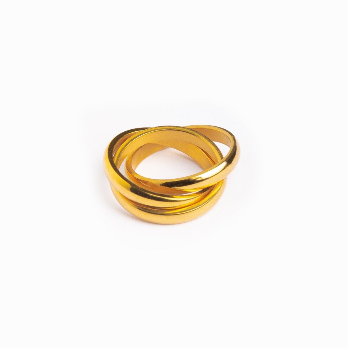 Trinity ring; 18K gold-plated Trinity ring; Gold-plated Trinity design; 18K gold ring; Trinity gold ring; Gold-plated fashion ring; Elegant Trinity ring; 18K gold-plated jewelry; Classic Trinity ring; Stylish gold-plated ring; Minimalist Trinity ring; Timeless Trinity design; Gold fashion jewelry; 18K gold statement ring; Triple band Trinity ring; Sophisticated gold ring;