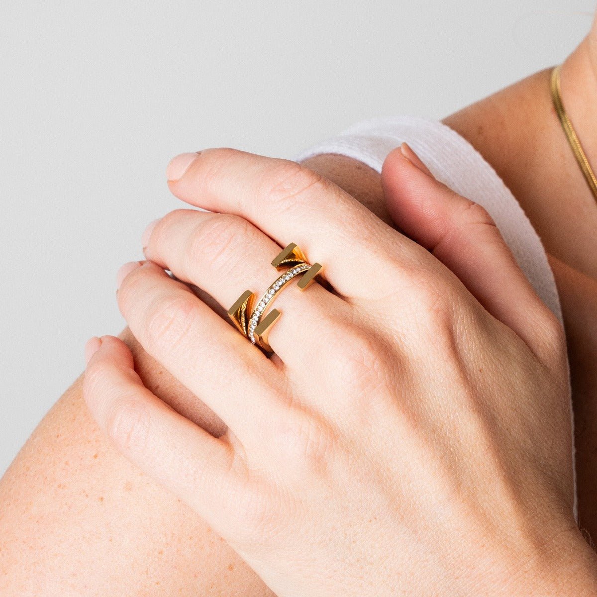 Truth ring; 18k gold plated ring; elegant and timeless; luxury gold jewelry; statement ring; classic gold design; perfect gift for her; gold-plated beauty; minimalist gold ring; high-quality craftsmanship; trendy and fashionable; sophisticated accessory; bold and stylish; versatile for all occasions; durable gold finish; handcrafted ring; modern elegance; chic and refined; lightweight and comfortable; luxurious shine; perfect everyday ring;