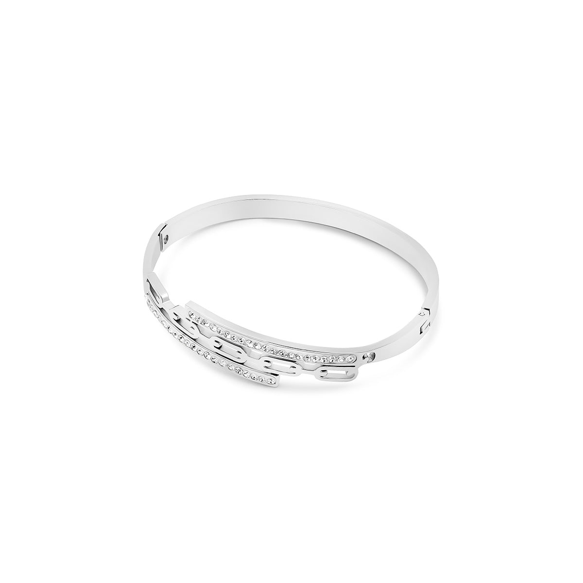 Silver bracelet; elegant accessory; discreet luxury; sophisticated fashion; refined style; silver shine; delicate jewellery; luxurious detail; elegant design; impeccable finish; perfect gift; timeless fashion; versatile accessory; classic beauty; subtle glamour; feminine style; high quality; exclusive piece; silver charm; touch of elegance.