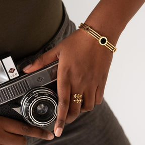 18K Gold-Plated Triple Onyx Bracelet | Saint Lazuli