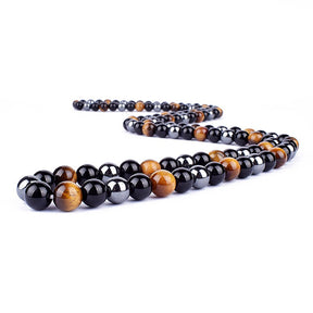 Triple protection necklace; Symbol of protection, power, and balance; Handcrafted artisan jewelry; Unique design for spiritual strength; Ethically sourced materials for conscious living; Perfect gift for those seeking inner strength; Enhances personal energy and resilience; Durable and stylish for everyday wear; Lightweight and comfortable for all-day use; Ideal for layering with other necklaces; Represents harmony and well-being; Thoughtful gift for special occasions;