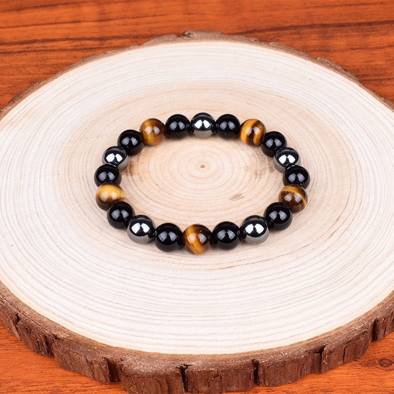 Triple protection bracelet; Protection, power, and balance bracelet; Handcrafted gemstone jewelry; Unique design for spiritual shielding; Artisan-crafted accessory; Ethically sourced materials; Gift for those seeking strength and security; Stylish and protective for everyday wear; Durable and fashionable; Beautifully polished stones for protection and grounding; Unique spiritual gift; Bracelet for enhancing personal power and stability; Natural stones for emotional balance and inner strength;