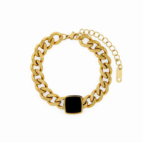 18K Gold-Plated Chain Bracelet with Onyx Pendant | Saint Lazuli