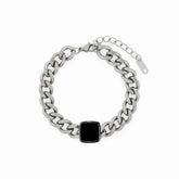 Silver Chain Bracelet with Onyx Pendant | Saint Lazuli