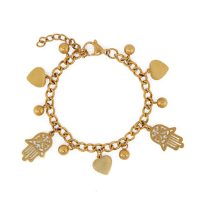 18K Gold-Plated Chain Bracelet with Heart and Hamsa Pendant | Saint Lazuli