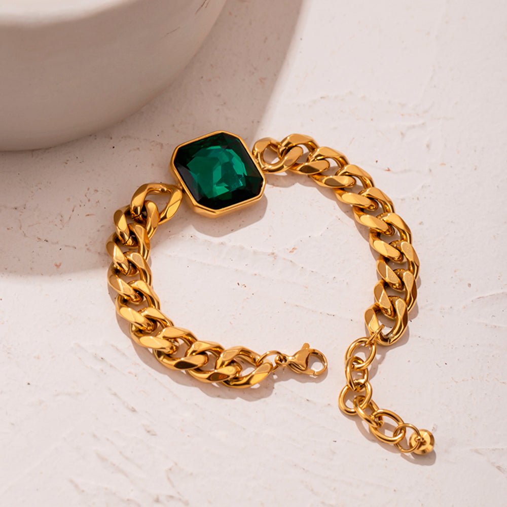 Bracelet plaqué or 18 carats avec pierre vert émeraude | Saint Lazuli