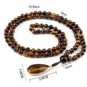 108 bead japamala; Tiger's Eye medal necklace; Handcrafted prayer beads; Spiritual jewelry; Artisan-crafted japamala; Natural Tiger's Eye beads; Japamala for mindfulness; Gift for meditation practitioners; Japamala for focus and protection; Healing energy necklace; Tiger's Eye for confidence and strength; Unique meditation necklace; Japamala for mantra repetition; Calming meditation accessory; Beautiful beaded necklace; Unique spiritual gift;